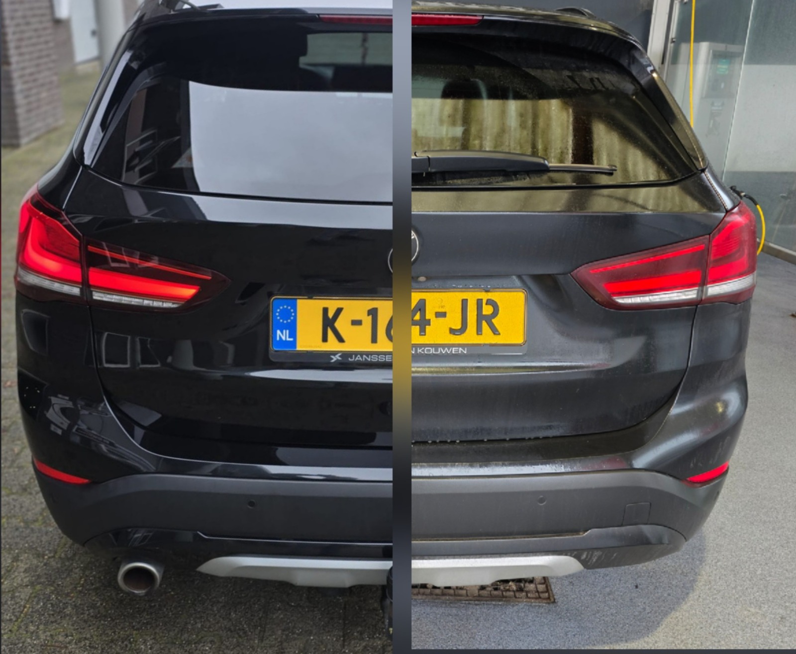 Voor en na interieurreiniging van een personenauto in Oss