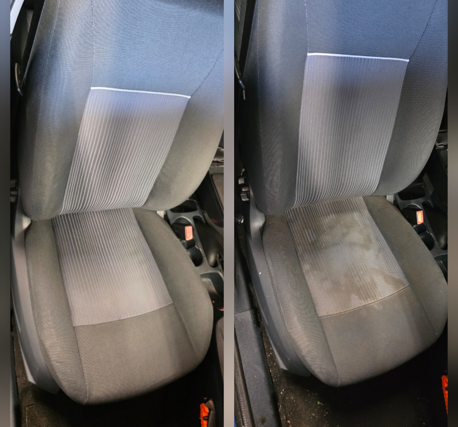 Voor en na interieurreiniging van een personenauto in Oss